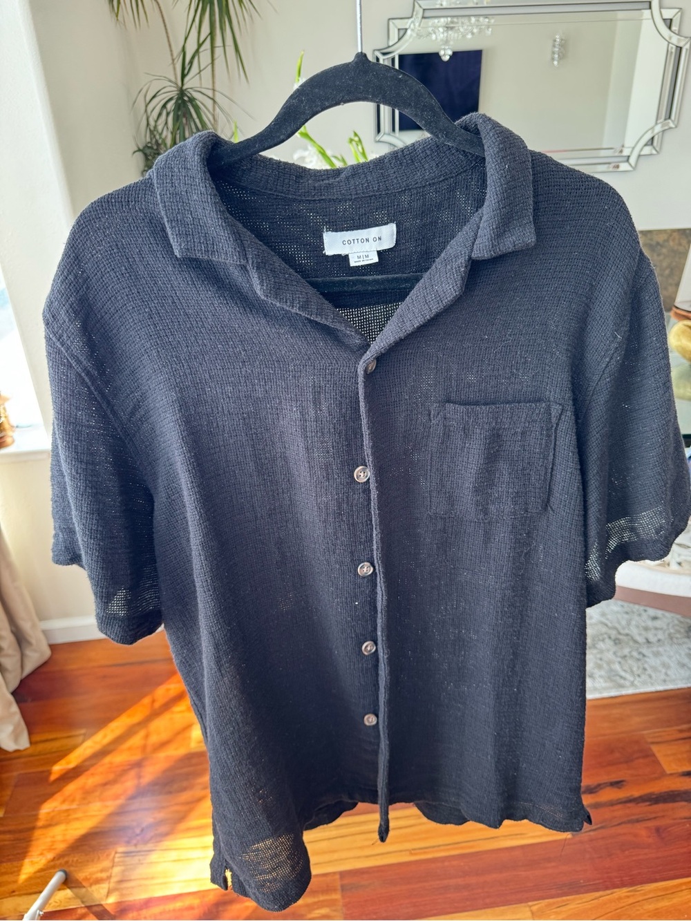 Cotton On Men's Black Short Sleeve Button-Down Knit Shirt